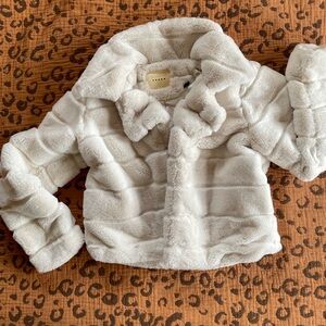 Blank NYC White Ribbed Faux Fur Jacket Size L